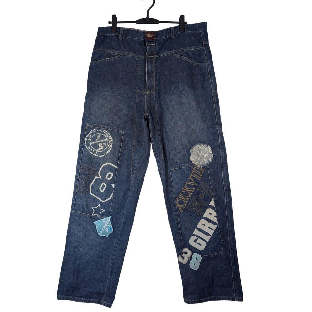 Marithe Francois Girbaud Dark Blue Graphic Embroidered Jeans Men's Size 38 USED